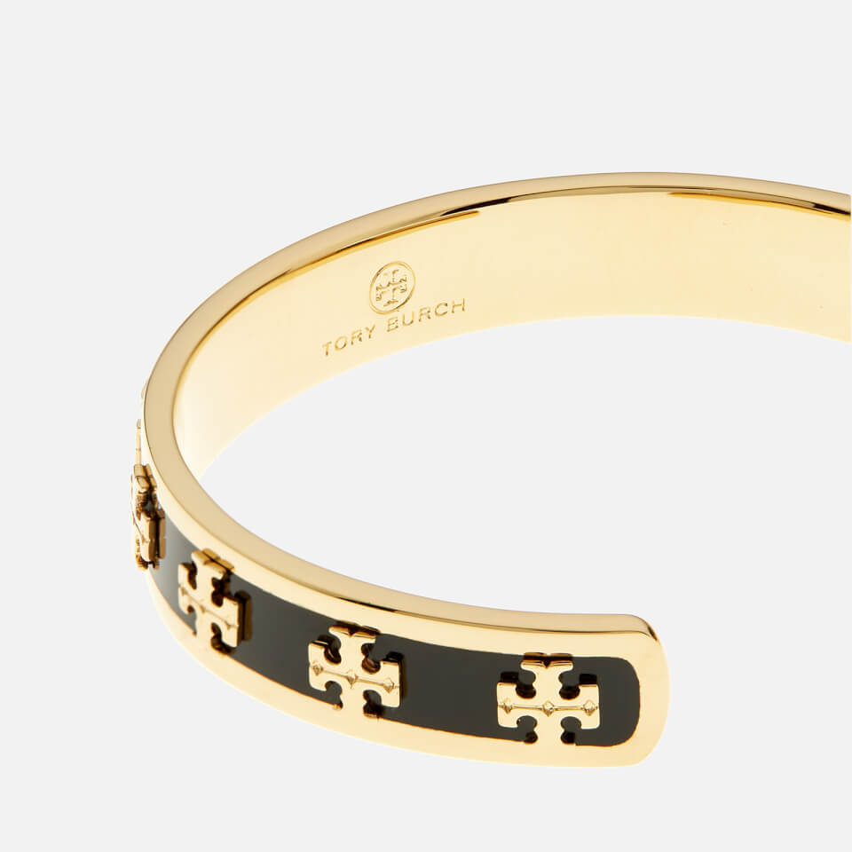 Tory Burch Women's Enamel Raised Logo Cuff Bracelet - Black/Gold