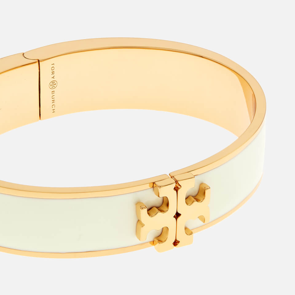 Tory Burch Women's Raised Logo Enamel Hinged Bracelet - New Ivory/Gold