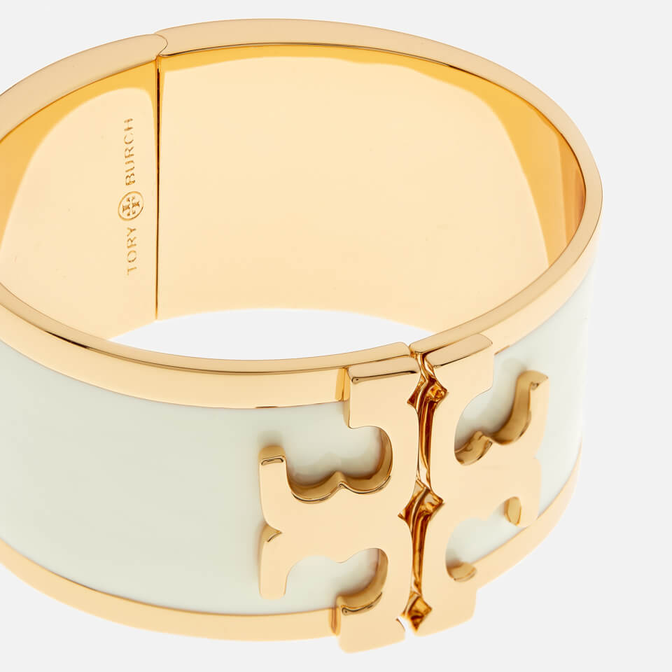 Tory Burch Women's Enamel Raised Logo Wide Cuff Bracelet - New Ivory/Gold