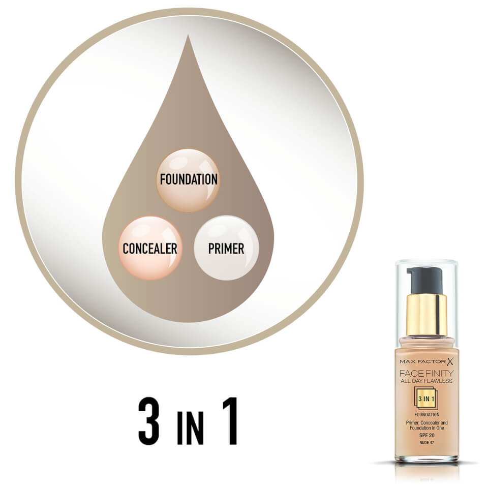 Max Factor Facefinity 3 in 1 All Day Flawless Foundation 30ml - 47 Nude