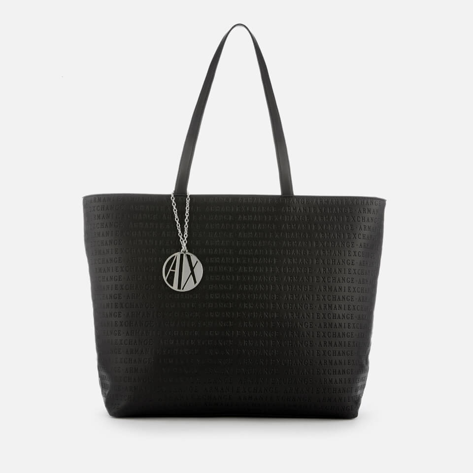Armani Exchange Women's All Over Logo Embossed Zip Tote Bag - Black
