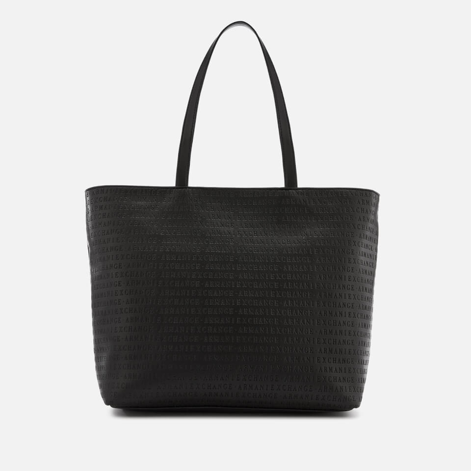 Armani Exchange Women's All Over Logo Embossed Zip Tote Bag - Black