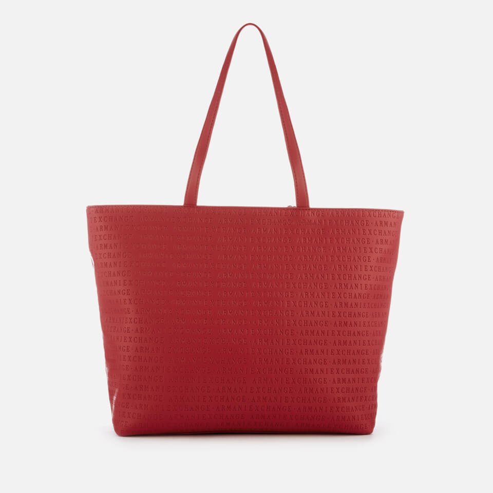 Armani Exchange Women's All Over Logo Embossed Zip Tote Bag - Red