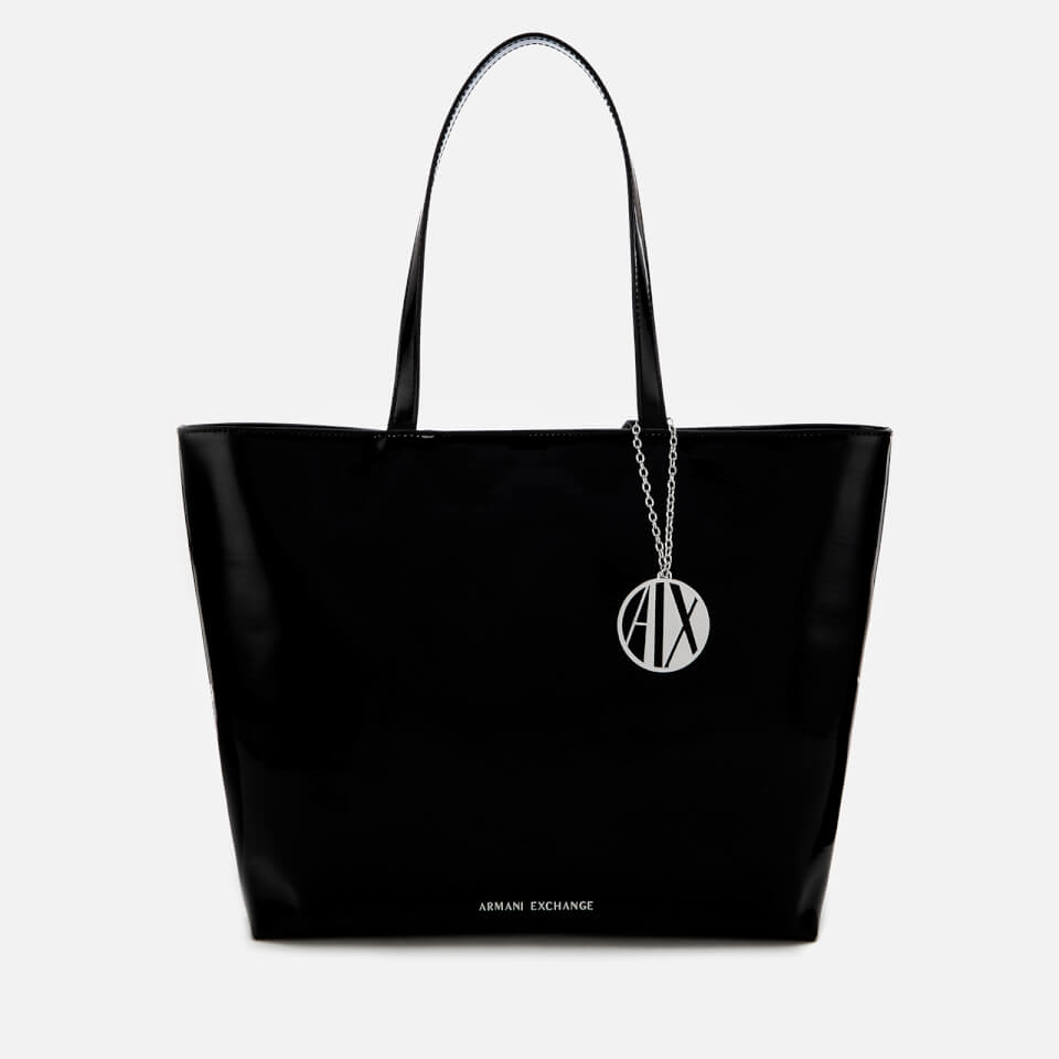 Armani Exchange Women's Patent Shopping Tote Bag - Black