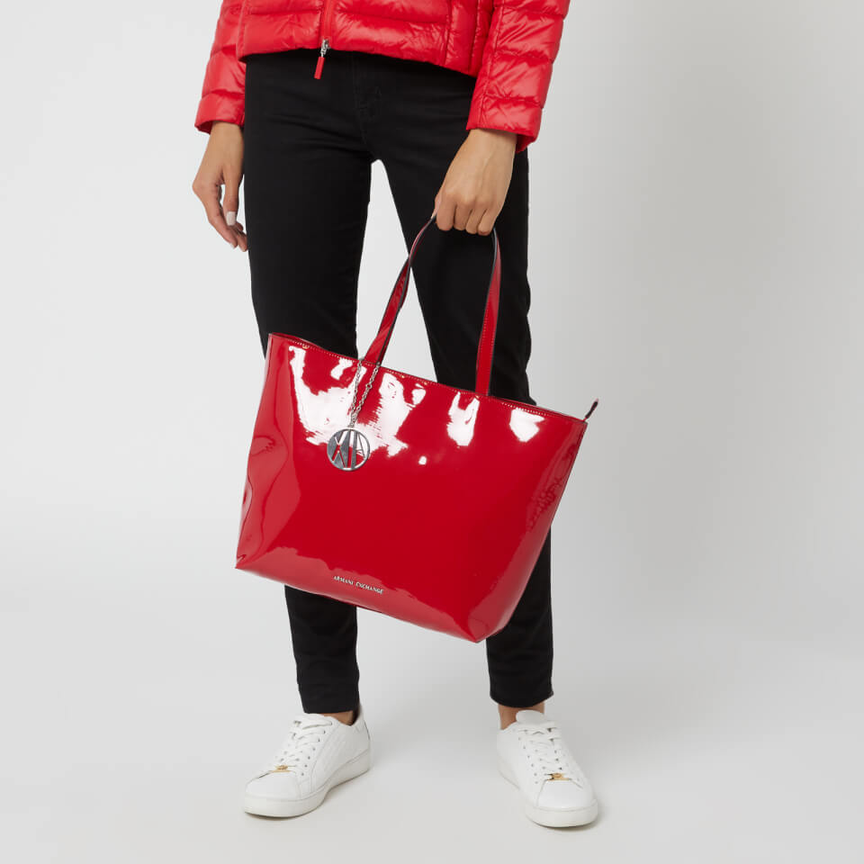 Armani Exchange Women's Patent Shopping Tote Bag - Red