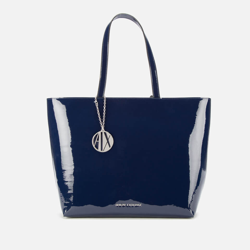 Armani Exchange Women's Patent Shopping Tote Bag - Navy