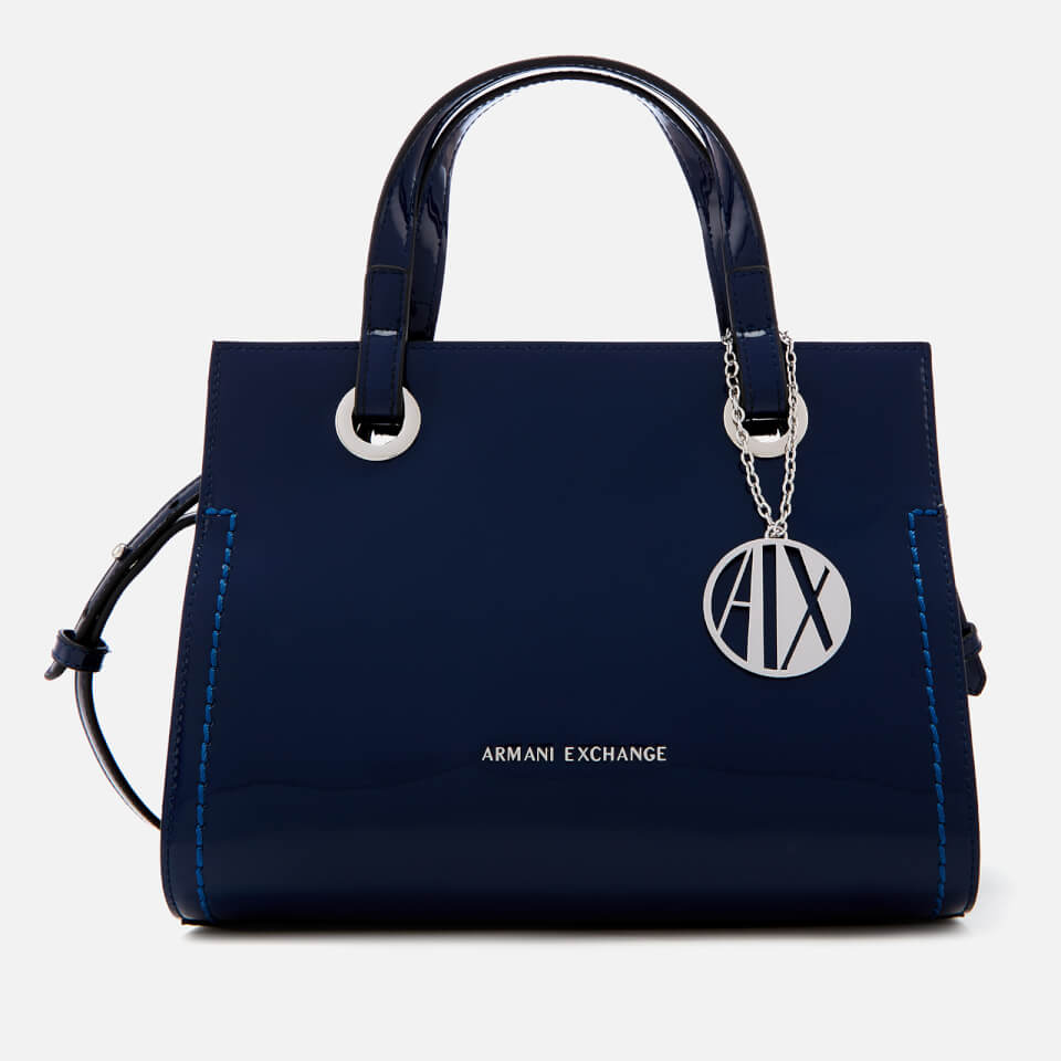 Armani Exchange Women's Patent Logo Small Tote Bag - Blue