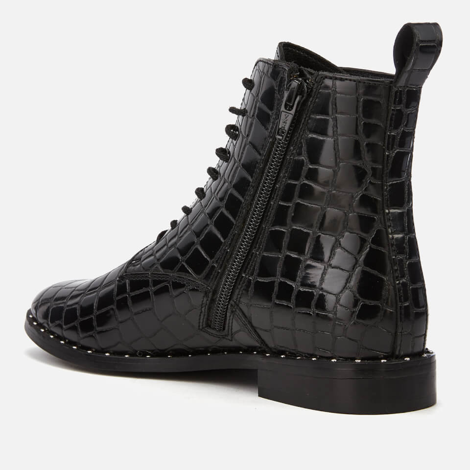 KG Kurt Geiger Women s Tilda Leather Croc Lace Up Boots Black Allsole