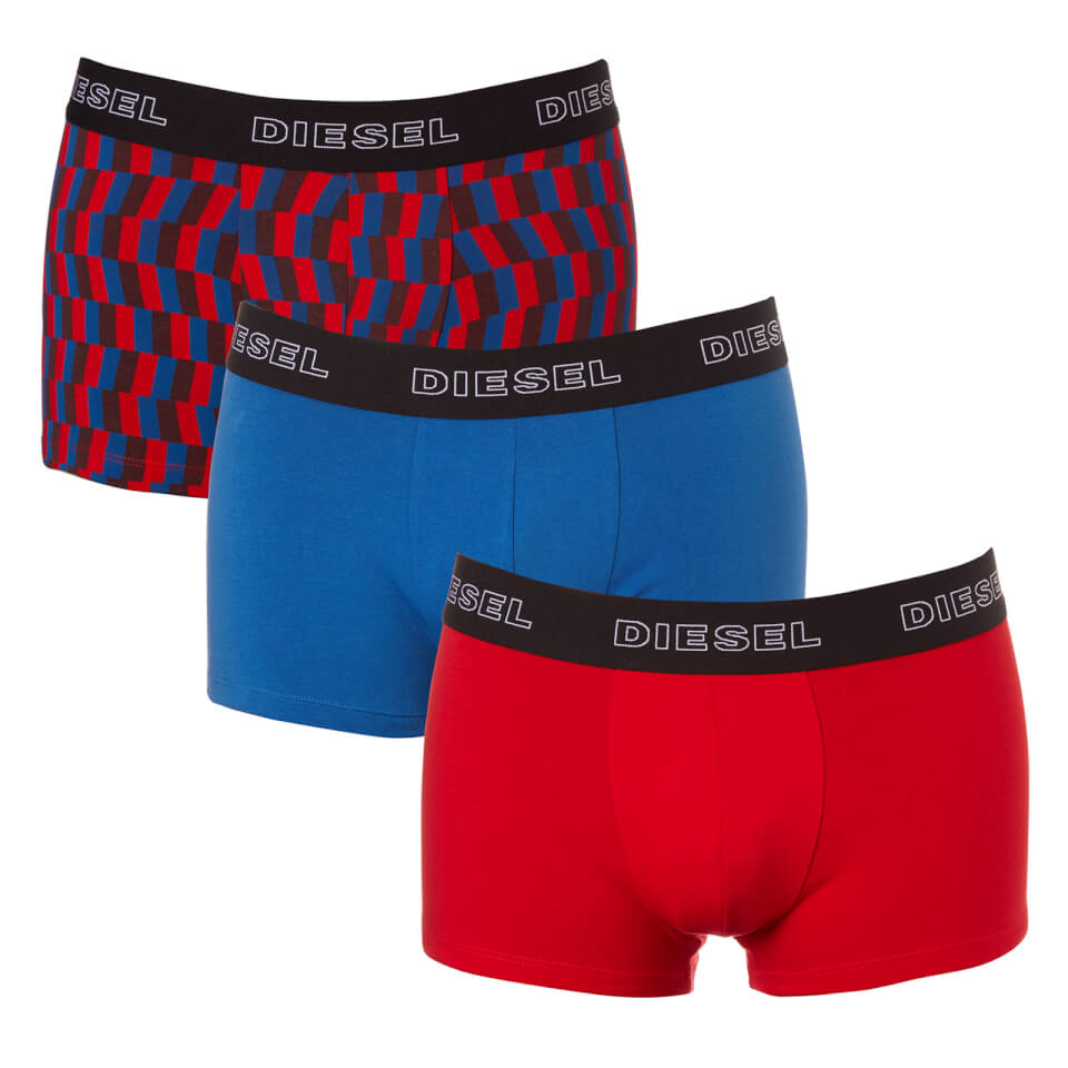 Diesel Men's Shawn Three Pack Boxer Shorts - Red Multi Pattern