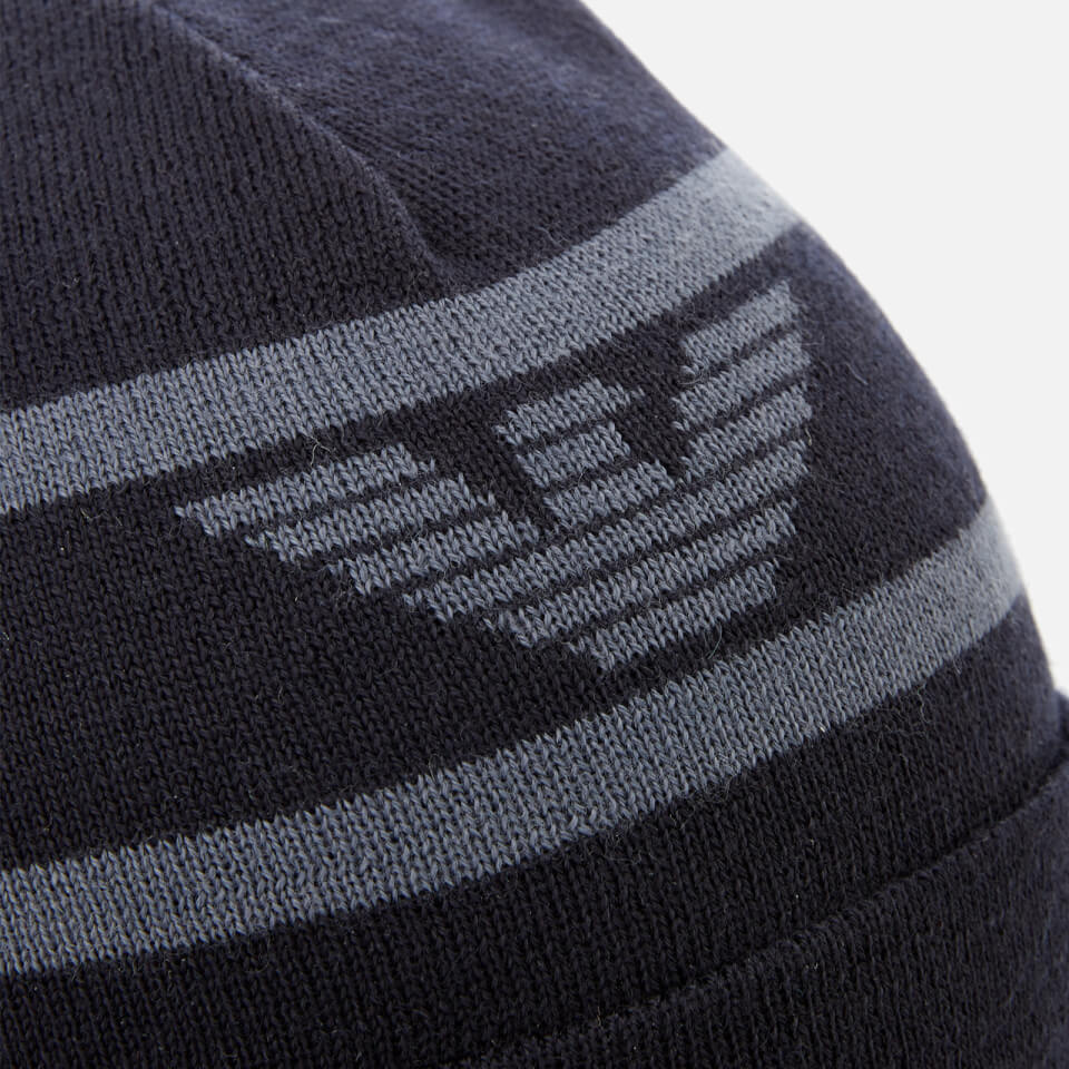 Emporio Armani Men's Beanie Hat - Blu Logo Avio