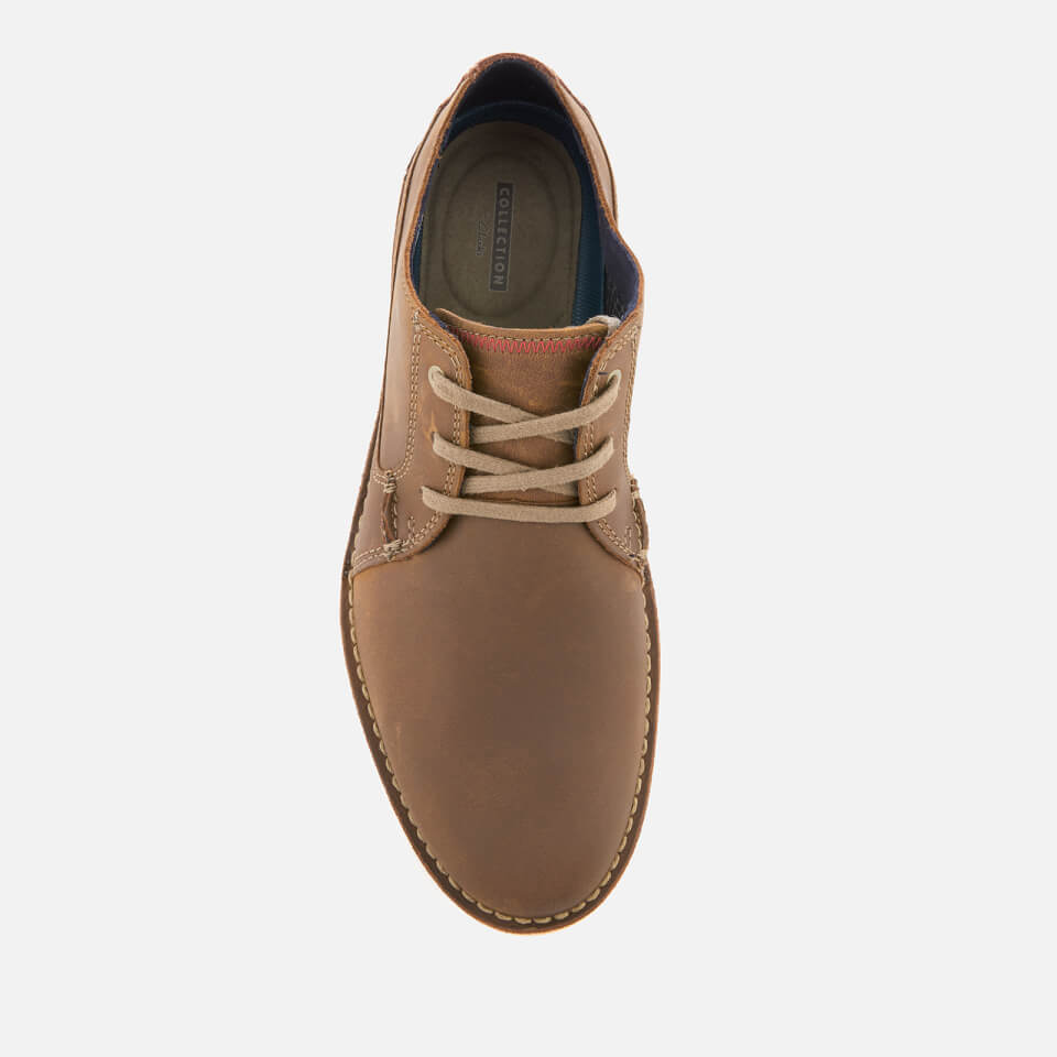 Clarks Men's Vargo Plain Leather Derby Shoes Dark Tan Worldwide