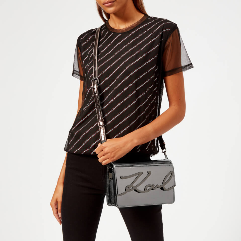 Karl Lagerfeld Women's Signature Gloss Cross Body Bag - Nickel