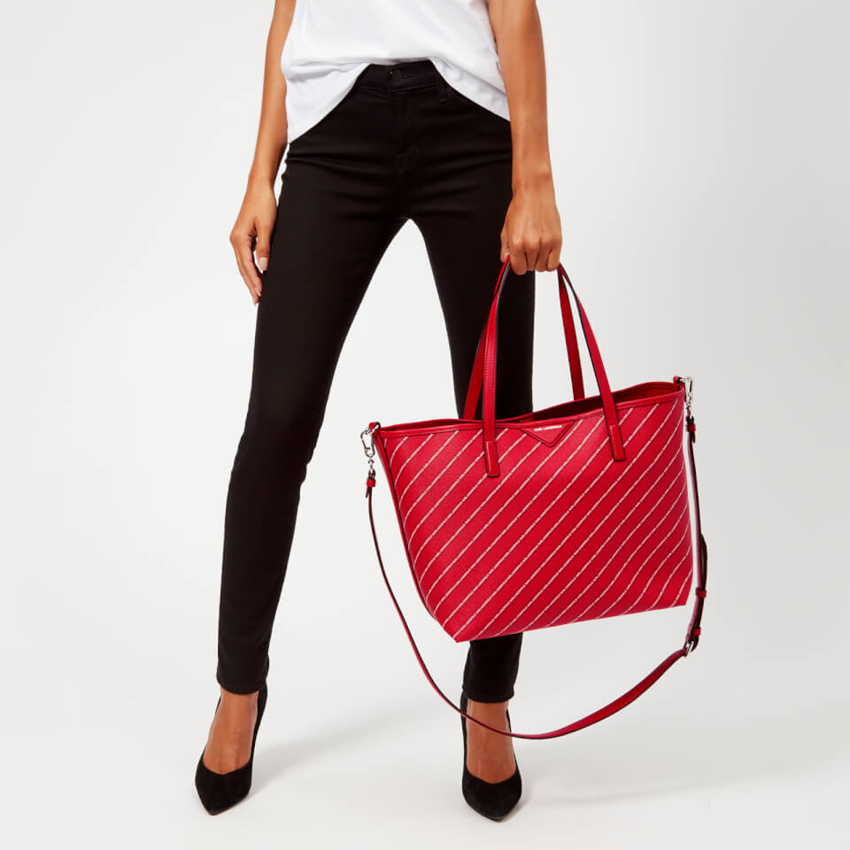 Karl Lagerfeld Women's Stripe Logo Shopper Bag - Red