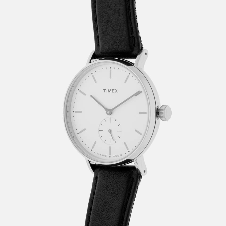 Timex Men's Fairfield Sub-Second Leather Strap Watch - Silver-Tone/Black/White