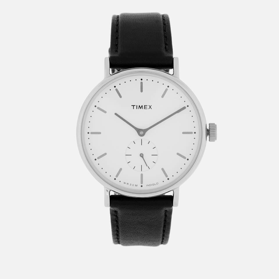 Timex Men's Fairfield Sub-Second Leather Strap Watch - Silver-Tone/Black/White