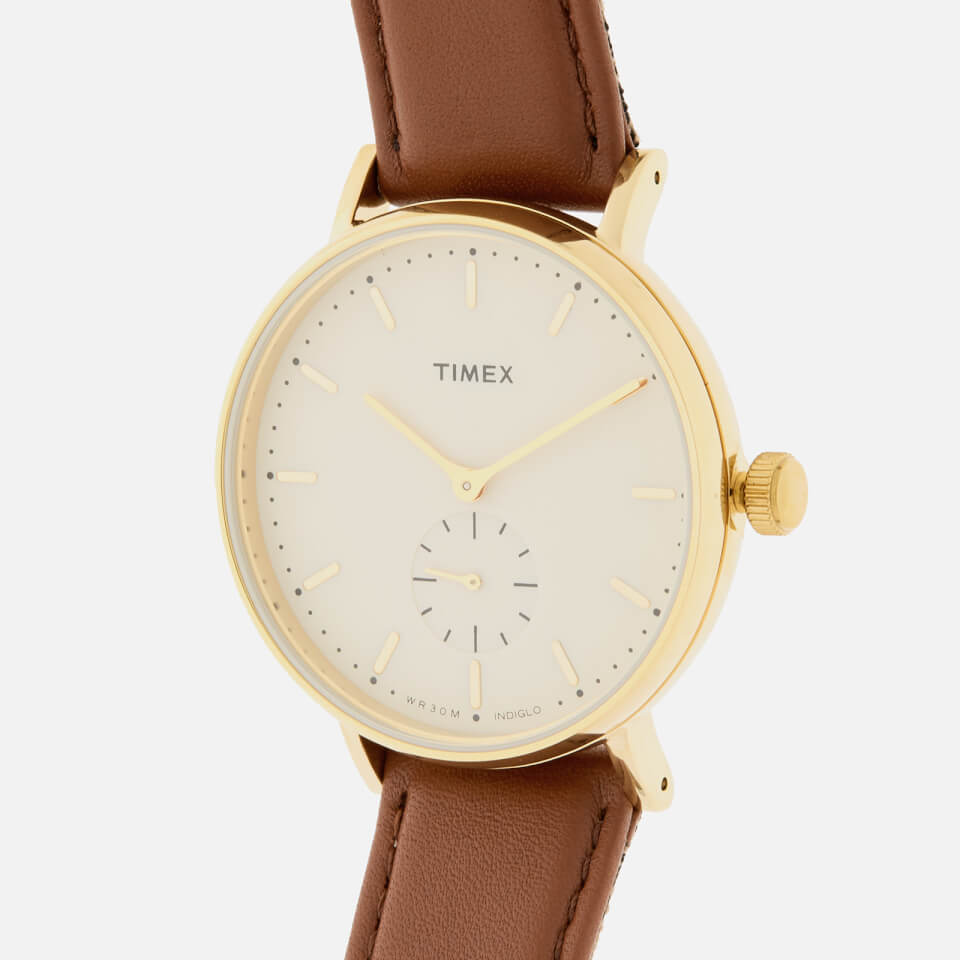 Timex Men's Fairfield Sub-Second Leather Strap Watch - Gold-Tone/Brown/Cream