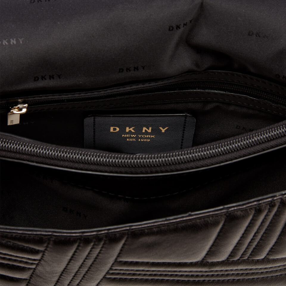 DKNY Women's Allen Large Flap Quilt Shoulder Bag - Black/Gold