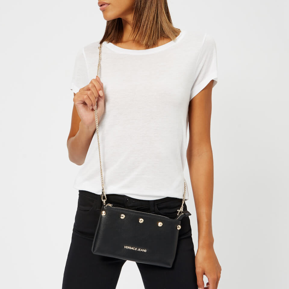 Versace Jeans Women's Studded Logo Chain Handle Cross Body Bag - Black