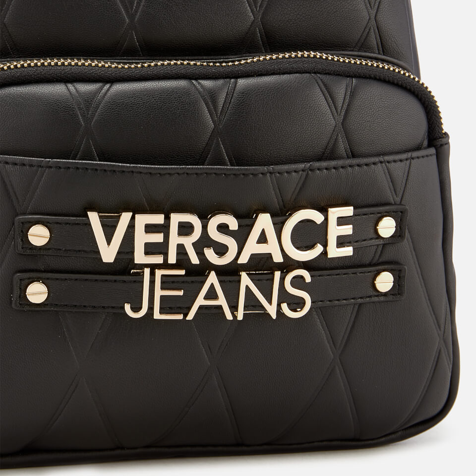 Versace Jeans Women's Quilted Logo Backpack with Chain Detail - Black