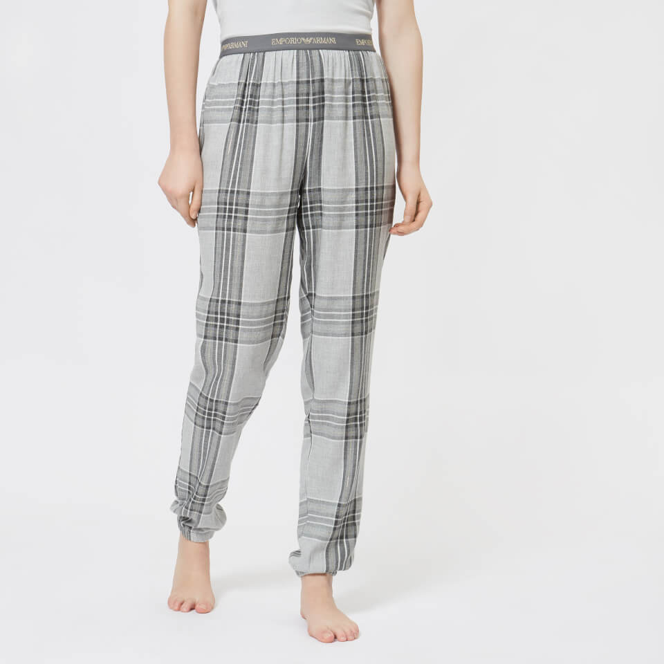 Emporio Armani Women's Tartan Flannel Pants with Cuffs - Grey