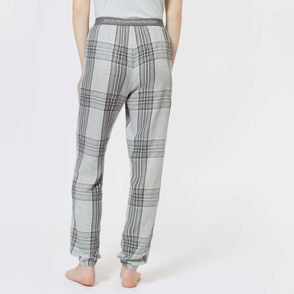 Emporio Armani Women's Tartan Flannel Pants with Cuffs - Grey