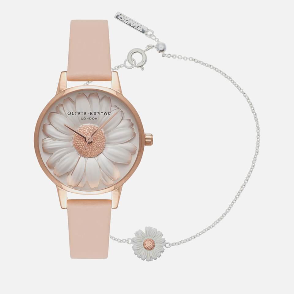 Olivia Burton Women's 3D Daisy Watch and Bracelet Gift Set - Rose Gold Bracelet/Nude Peach
