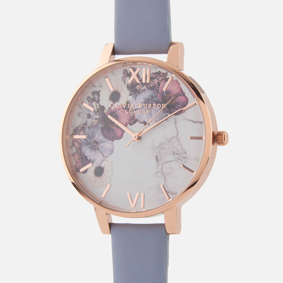 Olivia Burton Women's Marble Florals Watch - Chalk Blue/Rose Gold