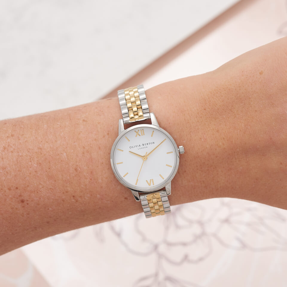 Olivia Burton Women's White Dial Bracelet Watch - Rose Gold/Silver Bracelet