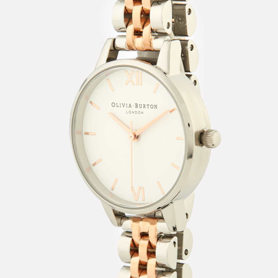 Olivia Burton Women's White Dial Bracelet Watch - Rose Gold/Silver Bracelet