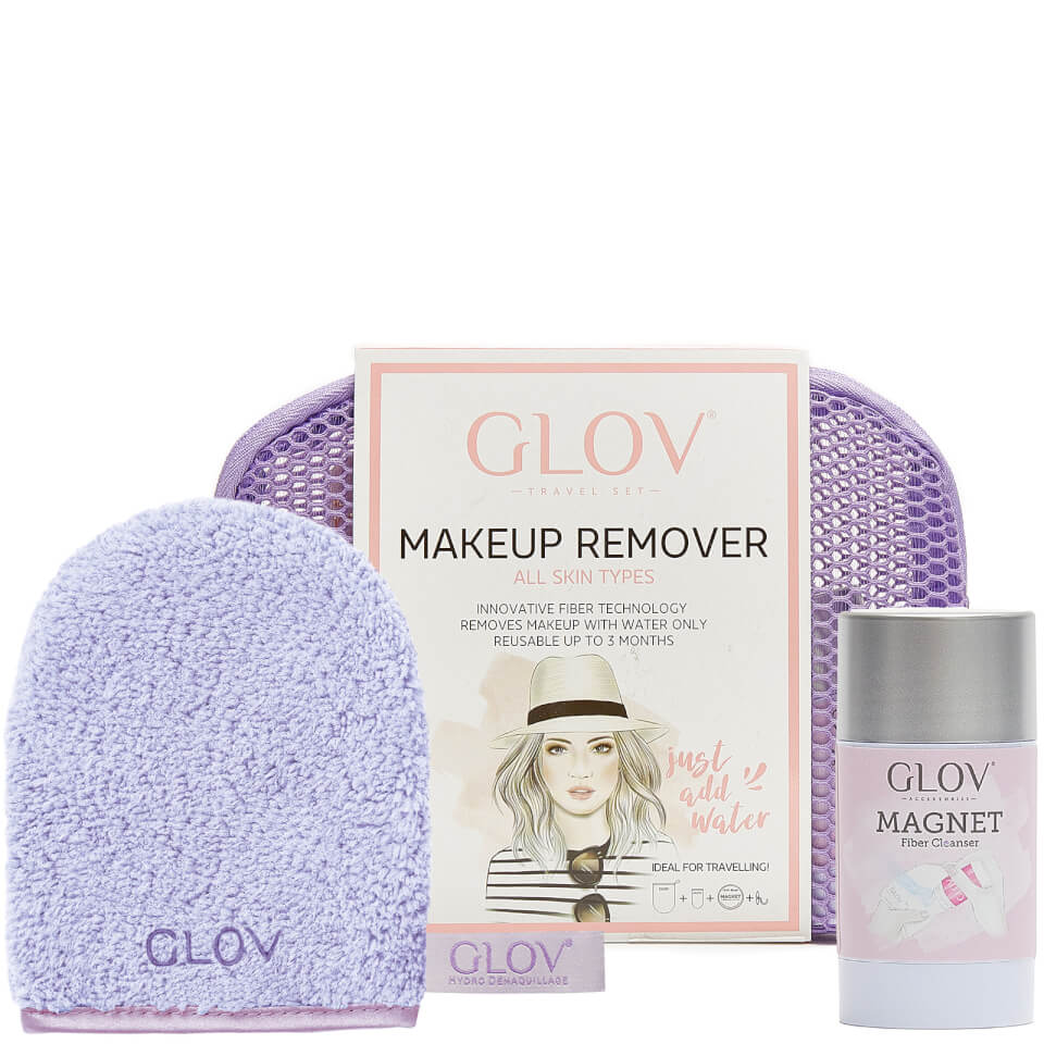 GLOV® Purple Travel Water-Only Makeup Removing Mitt for Oily Skin with Fiber Soap Set