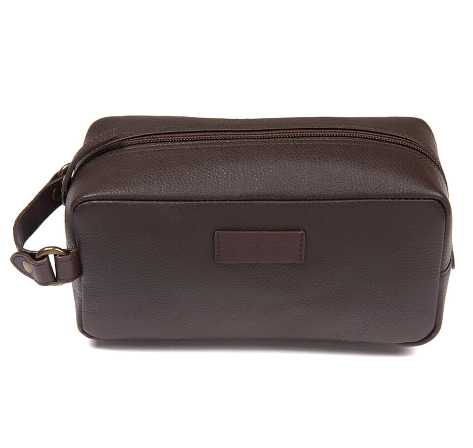 Barbour Men's Compact Leather Wash Bag - Brown