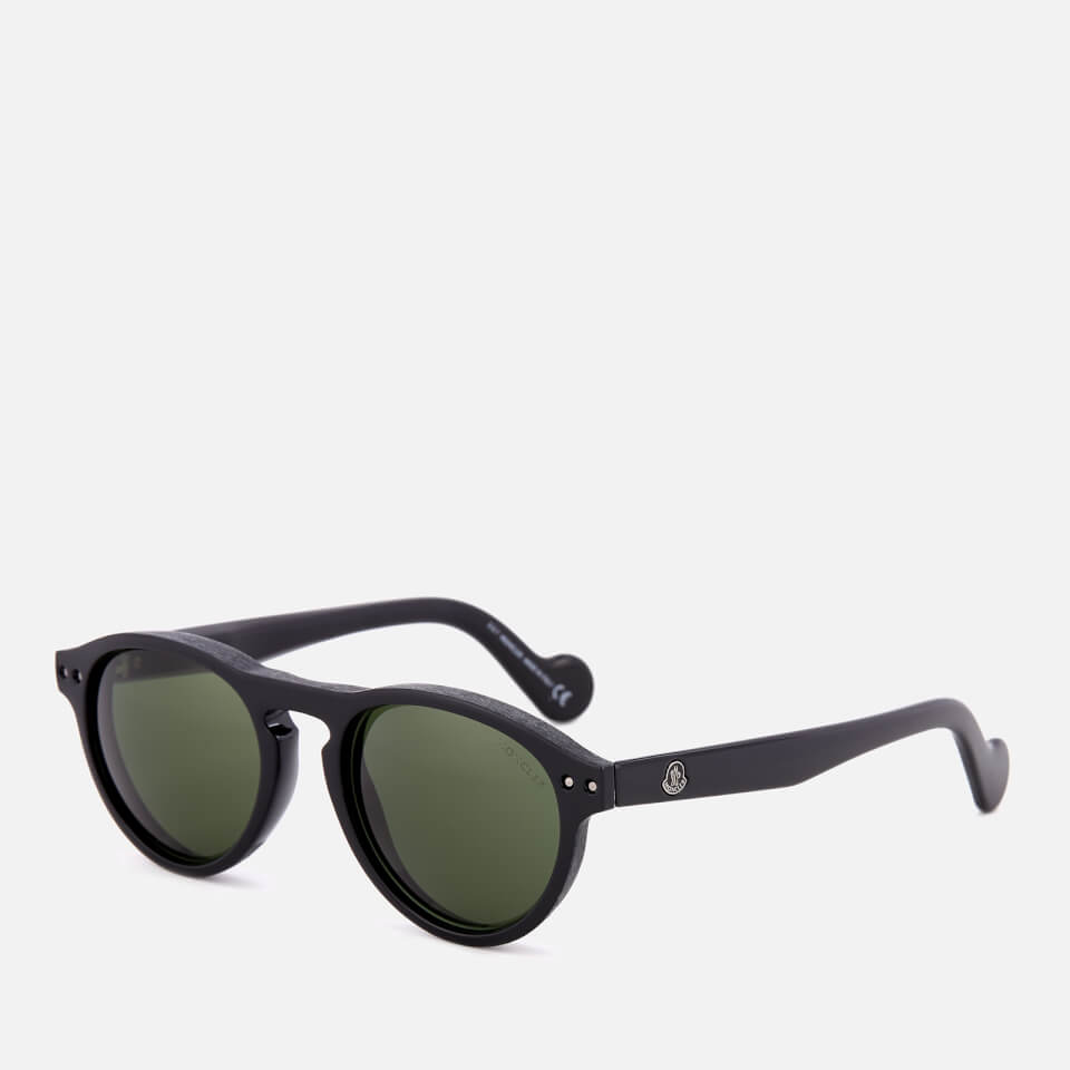 Moncler Men's Round Frame Sunglasses - Shiny Black/Green