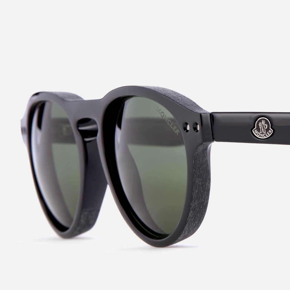 Moncler Men's Round Frame Sunglasses - Shiny Black/Green