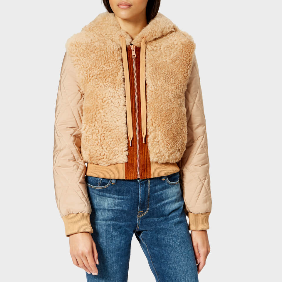 See By Chloe Women s Shearling Mix Jacket Chestnut Cream Coggles
