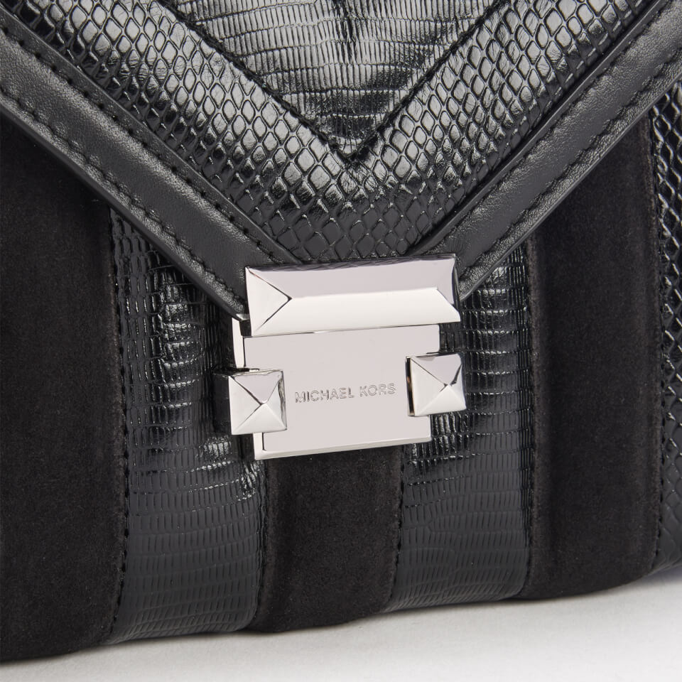 MICHAEL MICHAEL KORS Women's Whitney Snake Suede Leather Mix Large Shoulder Bag - Black