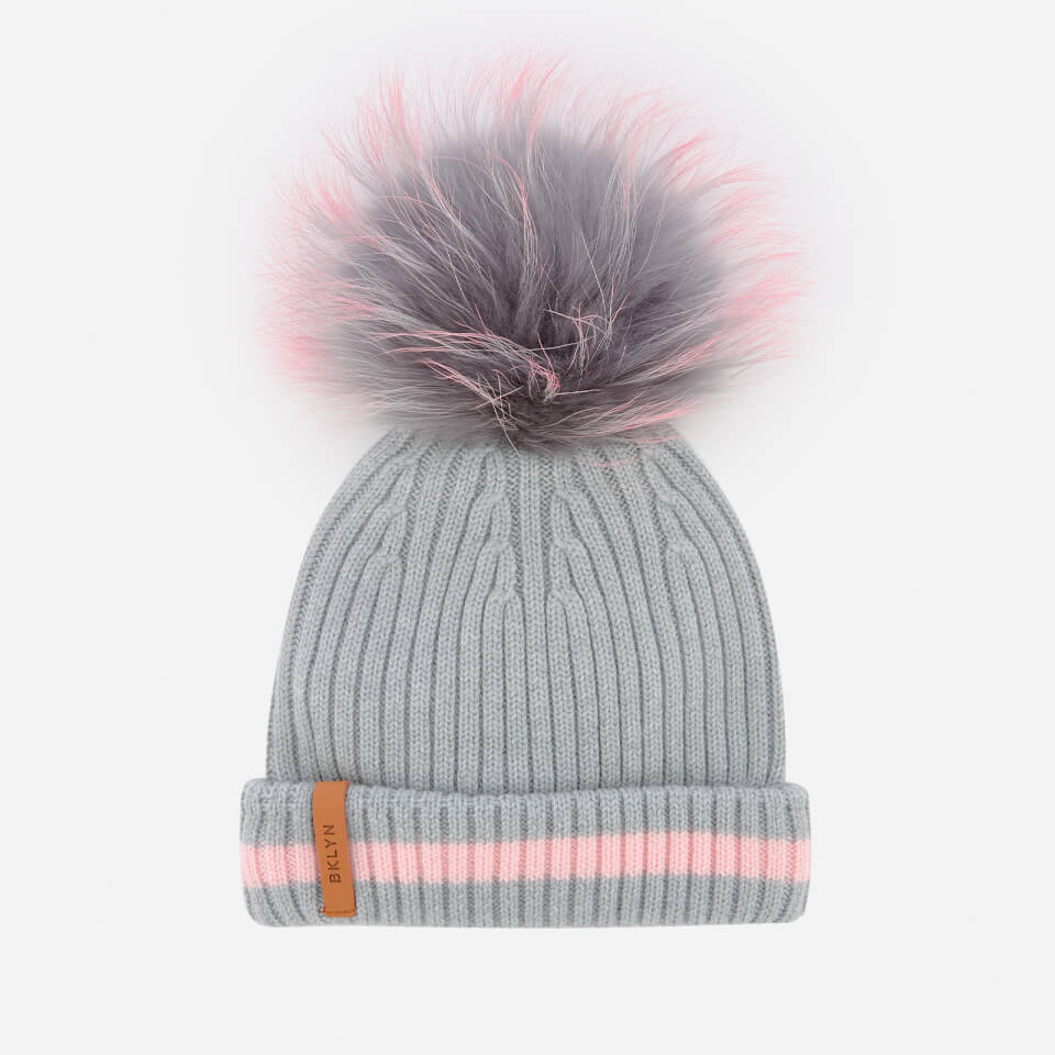 BKLYN Women's Merino Classic Pom Pom Hat - Grey/Pink Stripe