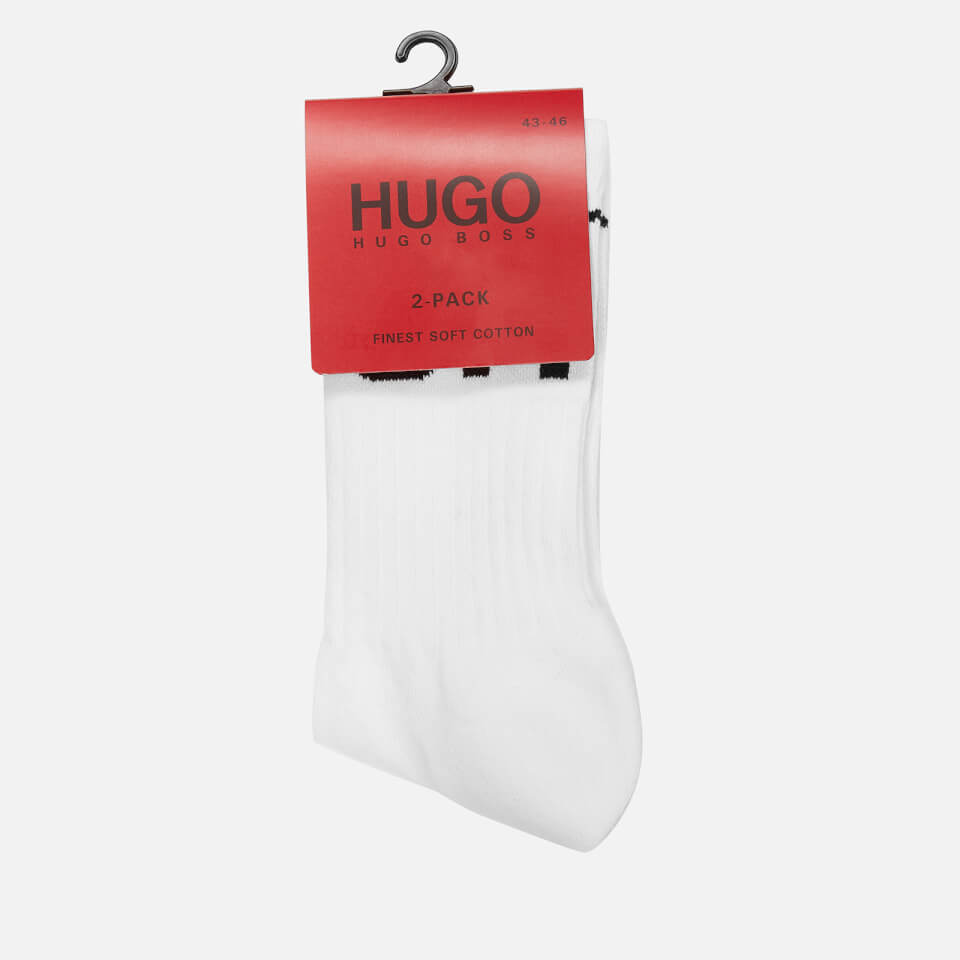 HUGO Men's 2 Pack Rib Logo Socks - White - UK 8.5-11