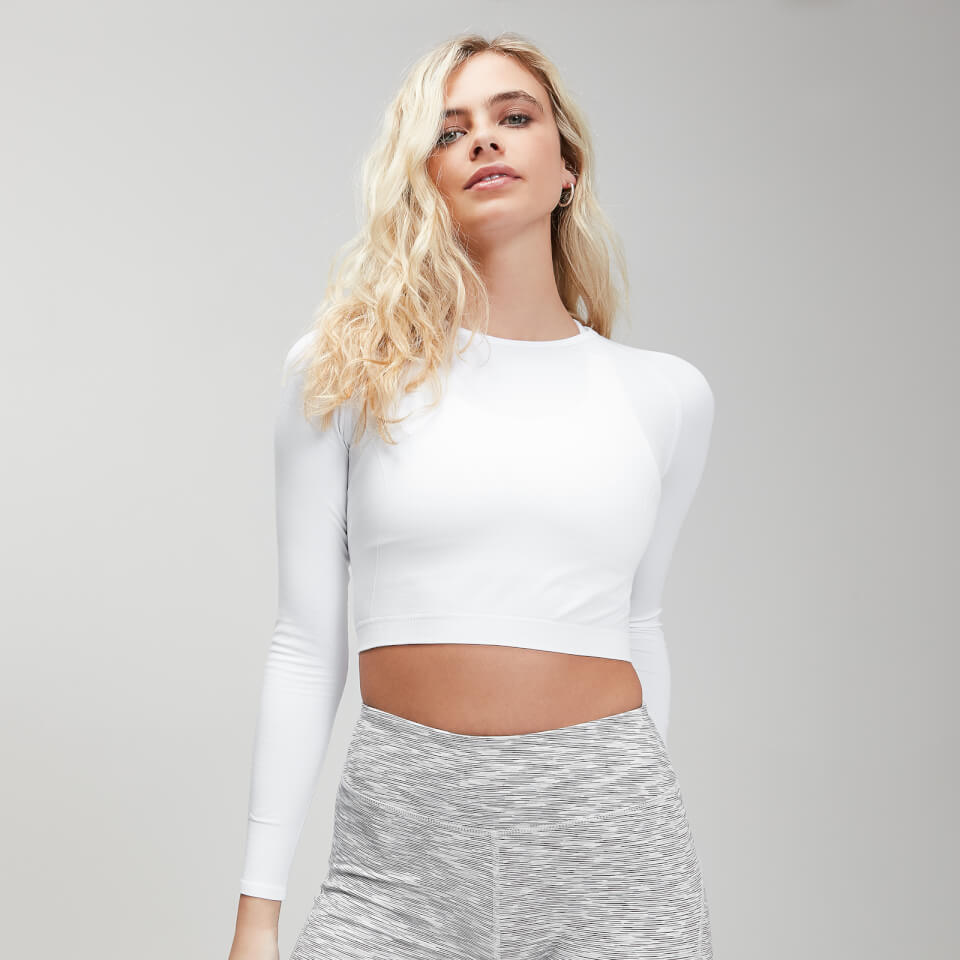 Buy Women's Long-Sleeve Gym Crop Top | White | MYPROTEIN™