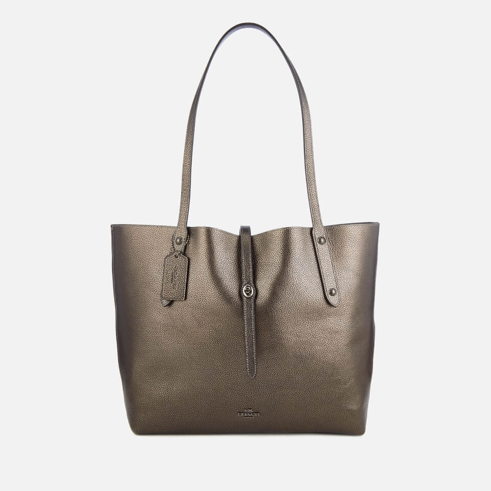 Coach Women's Metallic Leather Market Tote Bag - Metallic Graphite