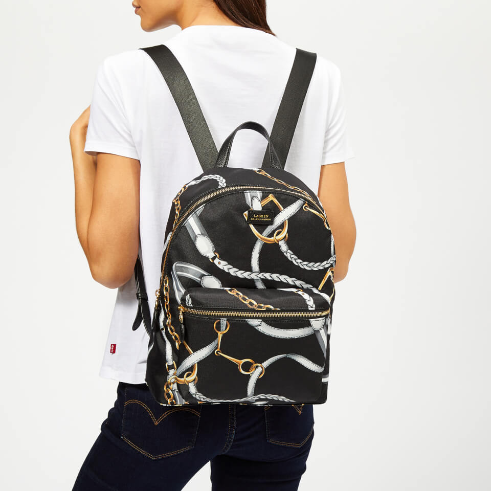 Lauren Ralph Lauren Women's Chadwick Medium Backpack - Black Sig Belting  Print