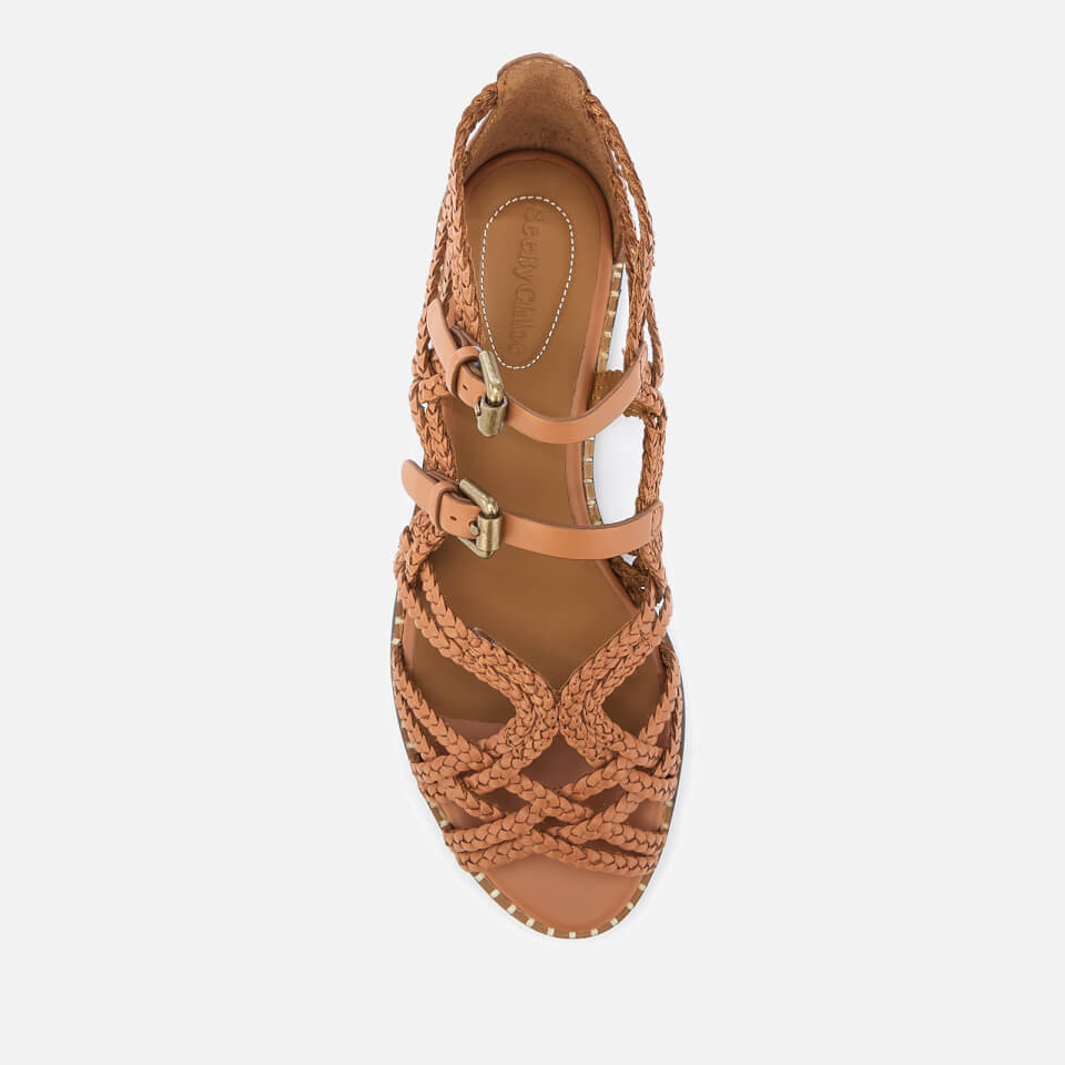 激安スーパーの“売上対決” See By Chloé Women's Katie Braided Leather Flat Sandals 靴