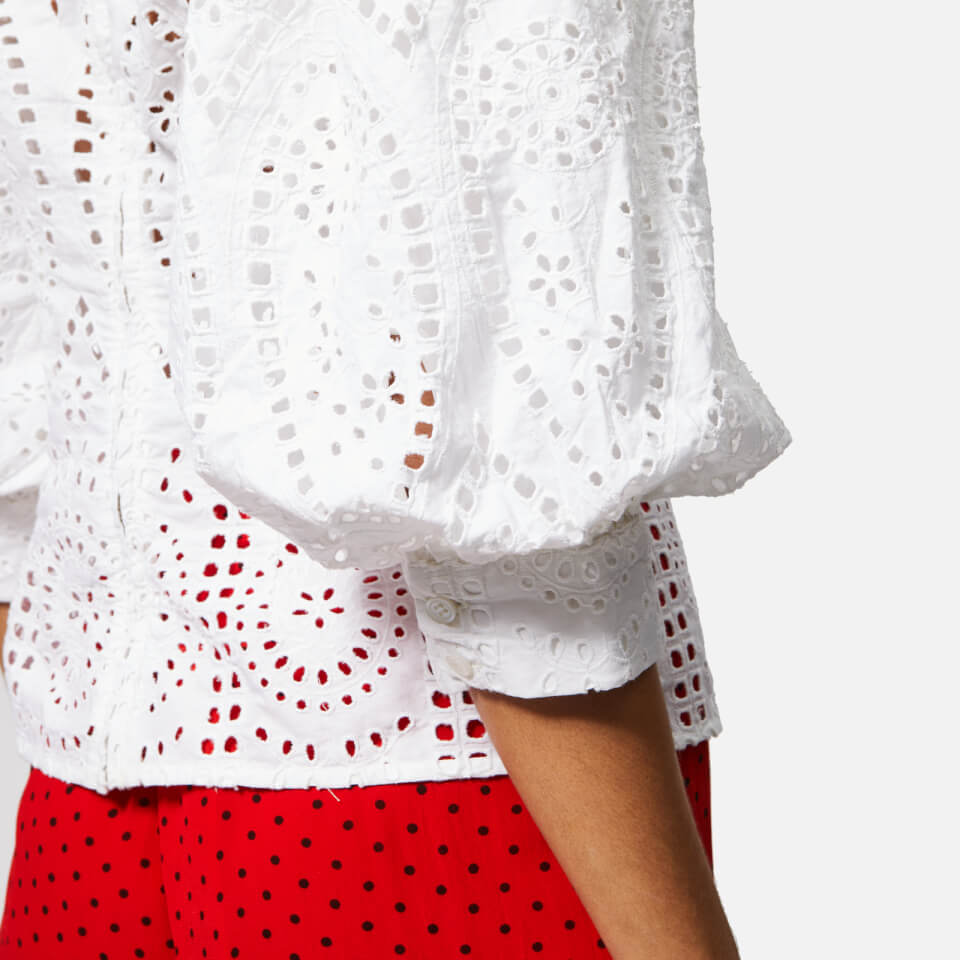 ★Ganni★ Embroidered Anglaise Balloon One Piece White Ganni Broderie Anglaise Dress in Bright White | FWRD