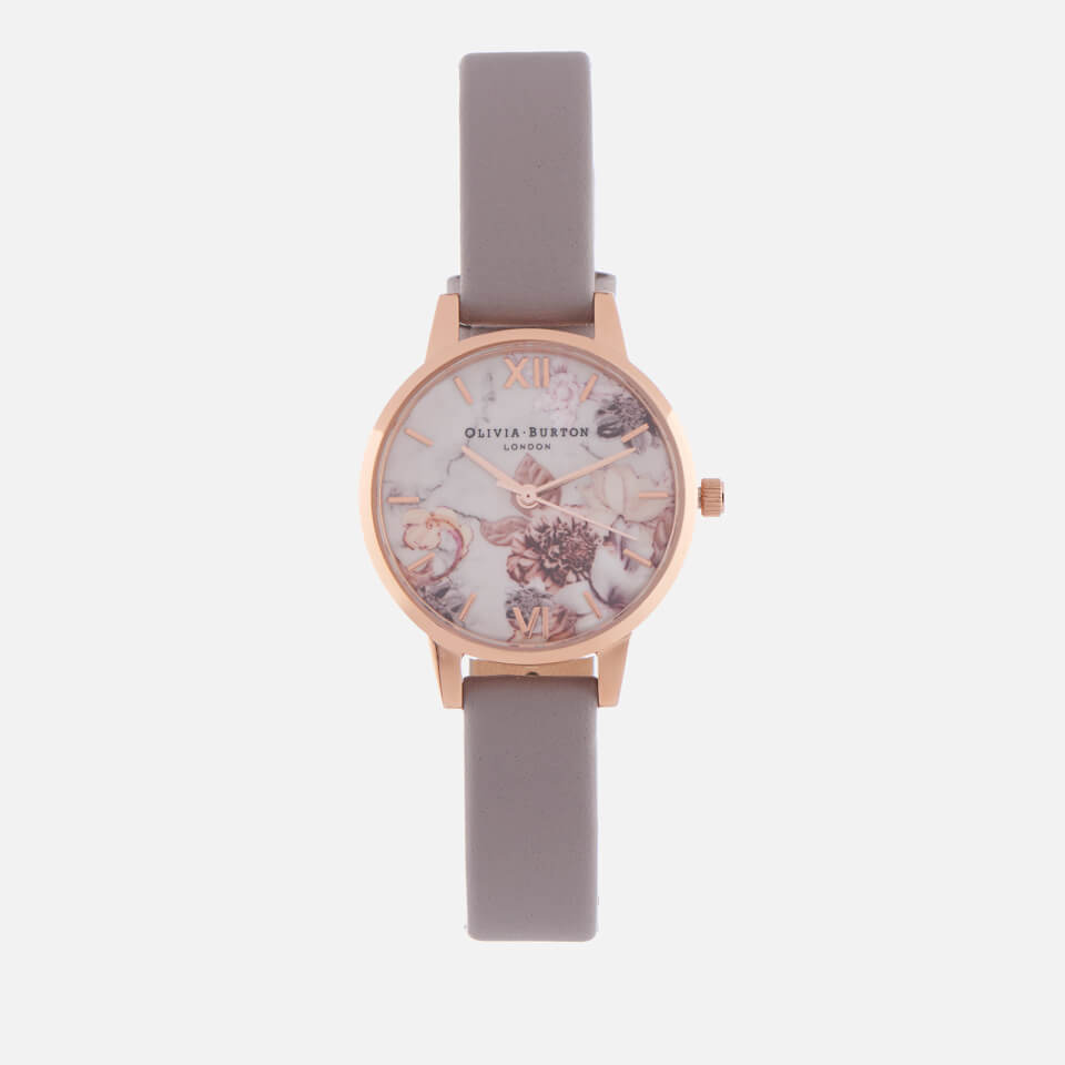 Olivia Burton Women's Marble Florals Watch - Grey Lilac & Rose Gold