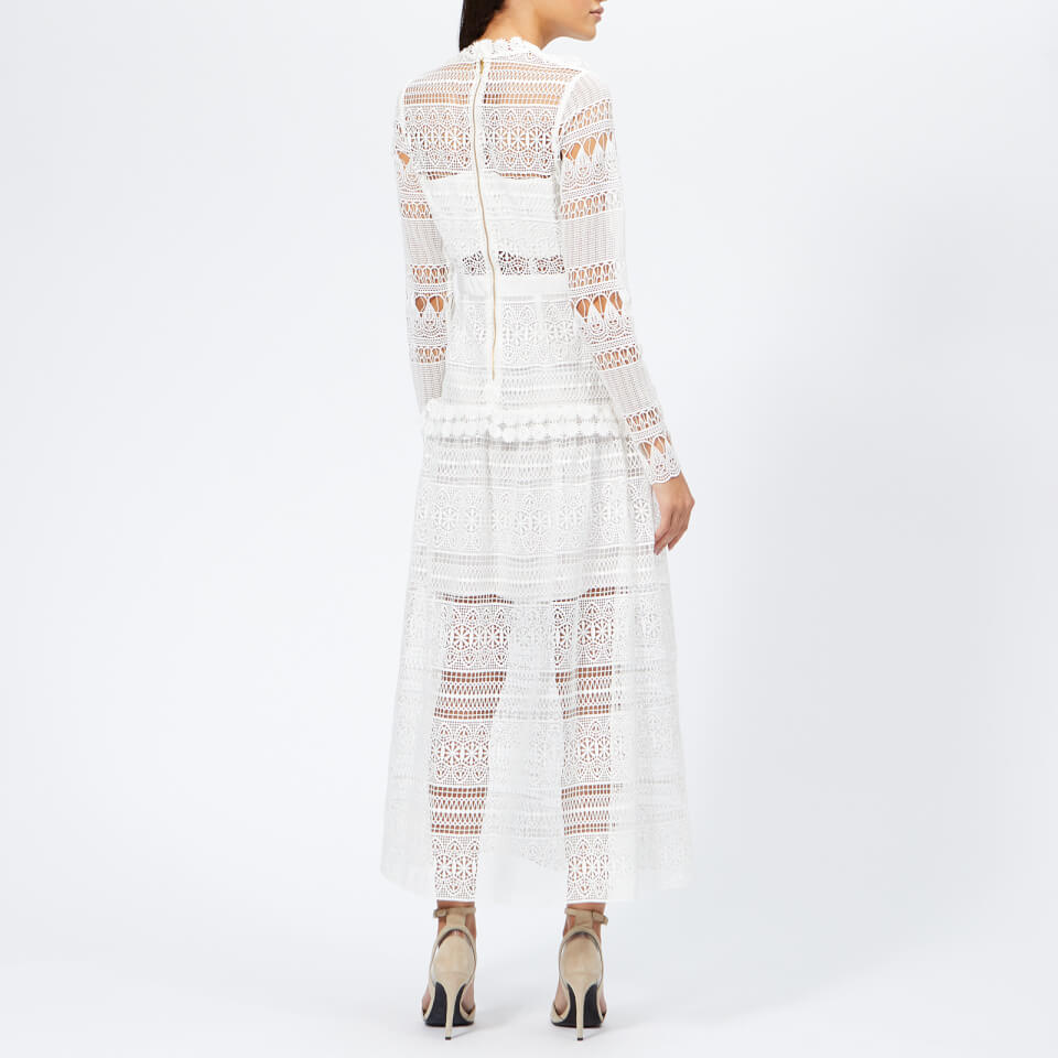 Self Portrait Women s Spiral Lace Panelled Midi Dress Ivory