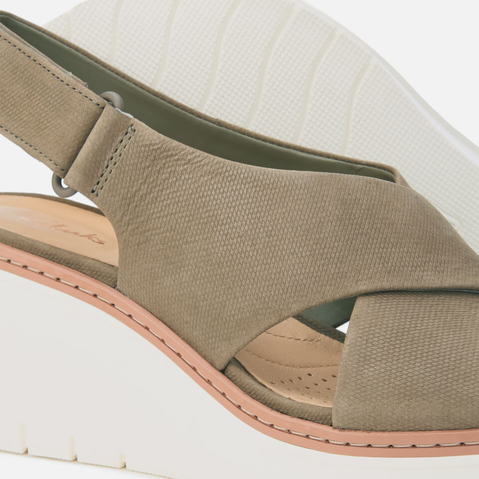 Clarks Women s Palm Candid Nubuck Wedged Sandals Olive Allsole