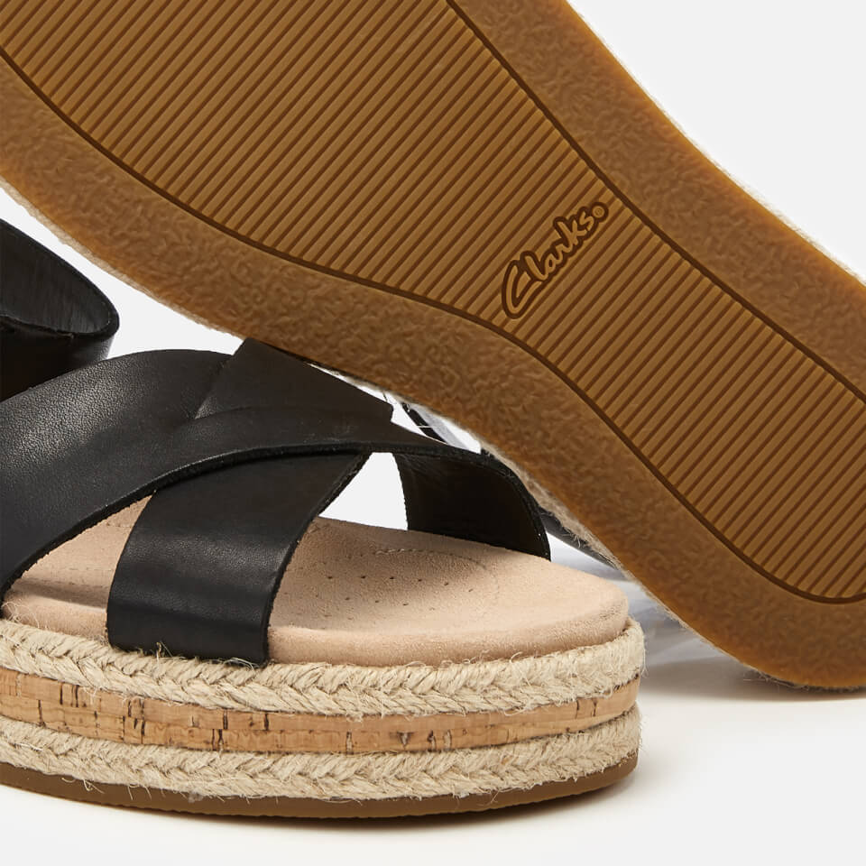 Clarks Women s Botanic Poppy Leather Flatform Sandals Black