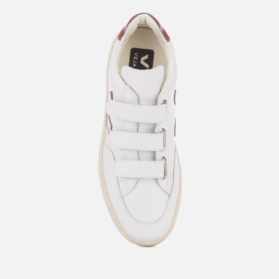 Veja Women's V-12 Velcro Leather Trainers - Extra White/Dried Petal