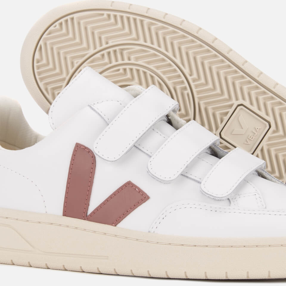 Veja Women's V-12 Velcro Leather Trainers - Extra White/Dried Petal