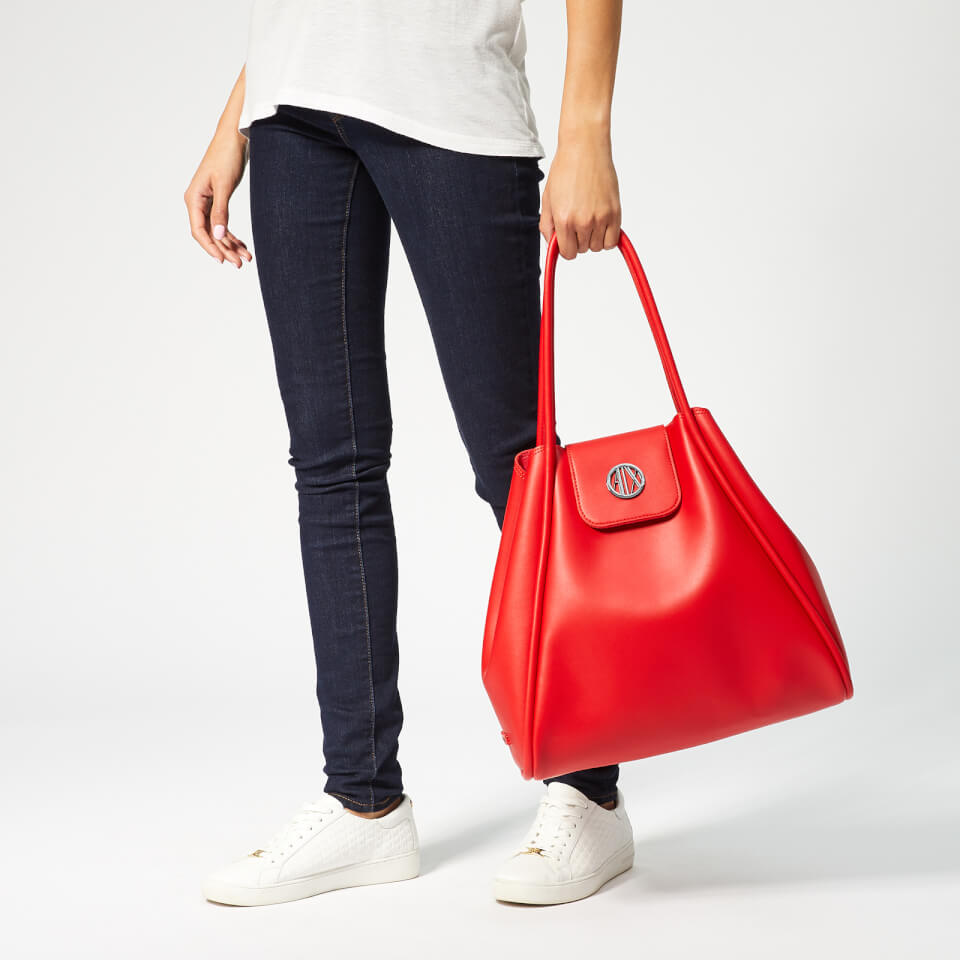 Armani Exchange Women's Medium Shopper Tote Bag with Logo Flap - Red