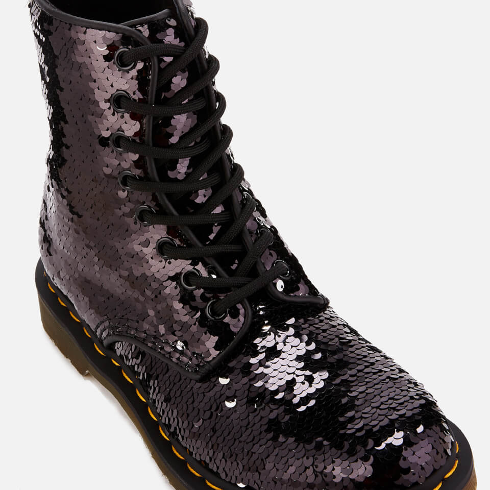 Dr. Martens Women s 1460 Sequin Pascal 8 Eye Boots Black Silver Allsole